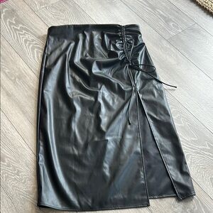 Black Faux Leather Midi Skirt
